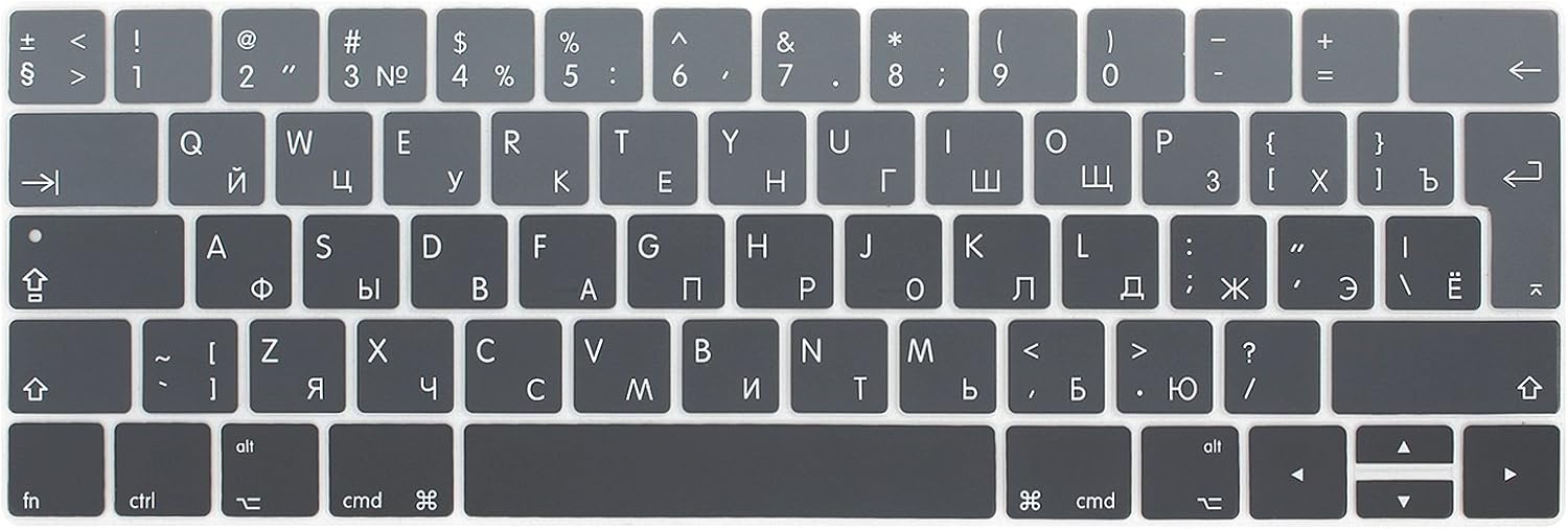 MMDW Russian Language Ombre Gray Silicone Keyboard Cover for MacBook Pro 13 15 inch 2019 2018 2017 2016 with Touch Bar&Touch ID Model:A2159 A1989 A1706/A1990 A1707,European Version