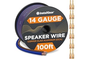 InstallGear 100 ft 14 Gauge Speaker Wire AWG True Spec and Soft Touch Cable with 12 Banana Plugs - Great Use for Car Speakers