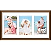 decorUhome 8x14 Picture Frames Collage Wall Decor, Display 3Pcs 4x6 Photos with Mat or 1Pcs 8x14 Unmatted, 3 4x6 Collage Picture Frames for Wall Mounting, Brown