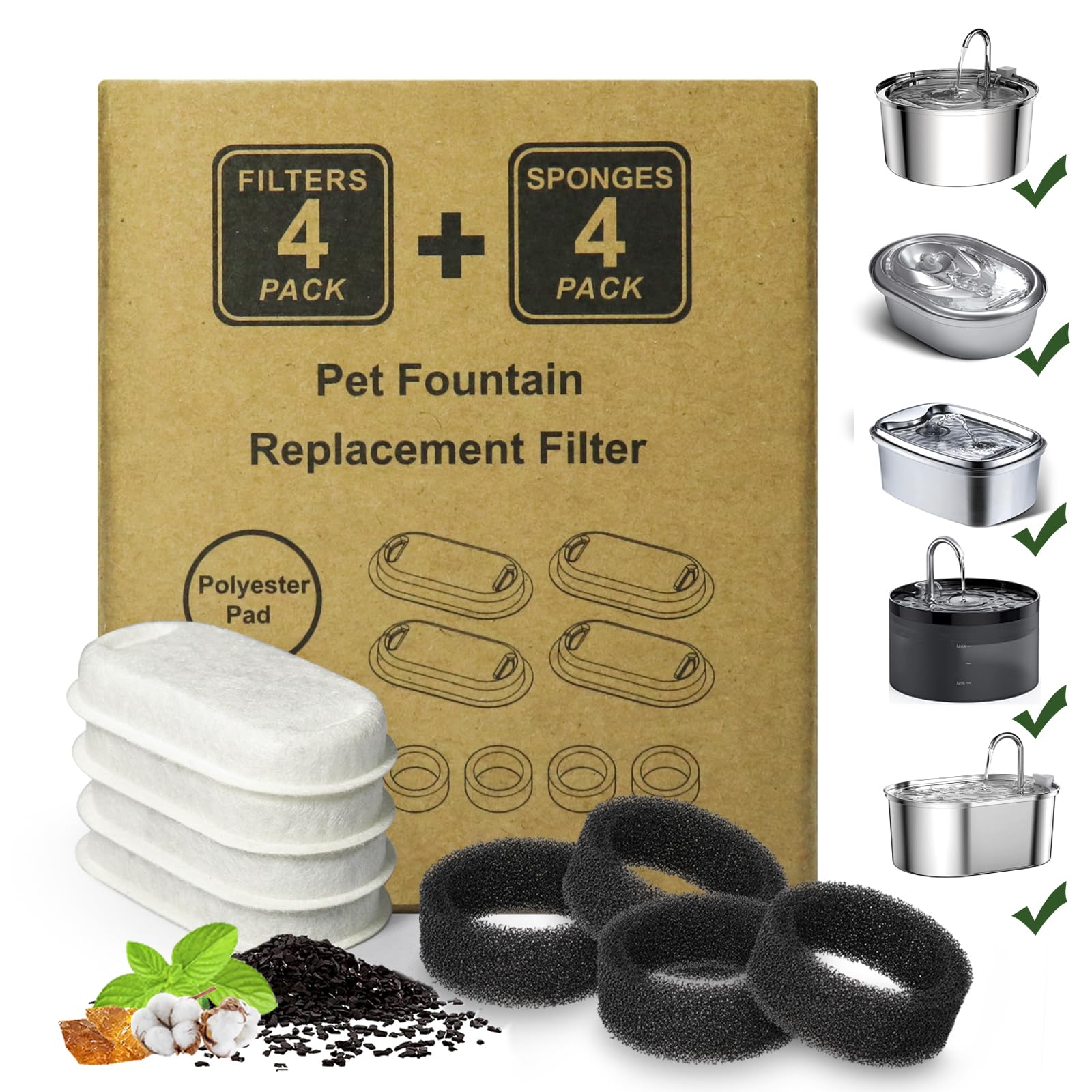 Photo 1 of Cat Water Fountain Filter,8 Pack Cat Fountain Replacement Filters for Stainless Steel 67oz/2L Adjustable Water Flow Pet Water Fountain,Dog Water Fountain (4+4 Pack)