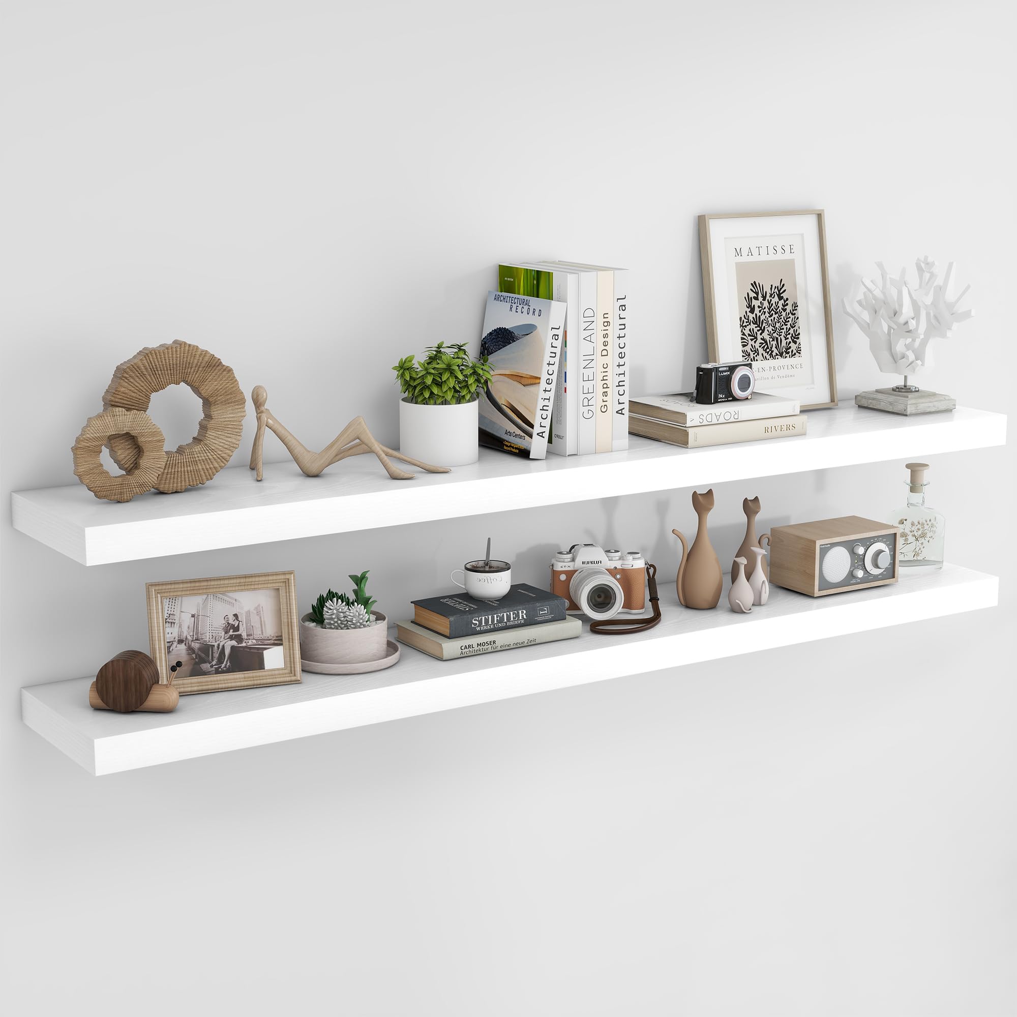 Photo 1 of ***DAMAGED - SEE NOTES/PICTURES***
RICHFOCUS 72Inch Floating Shelves for Wall 2 Pack Shelves for Bedroom|Kitchen|Bathroom Wall Mounted Rustic Wood Floating Shelf with Invisible Brackets for Books|Storage|Decor, White