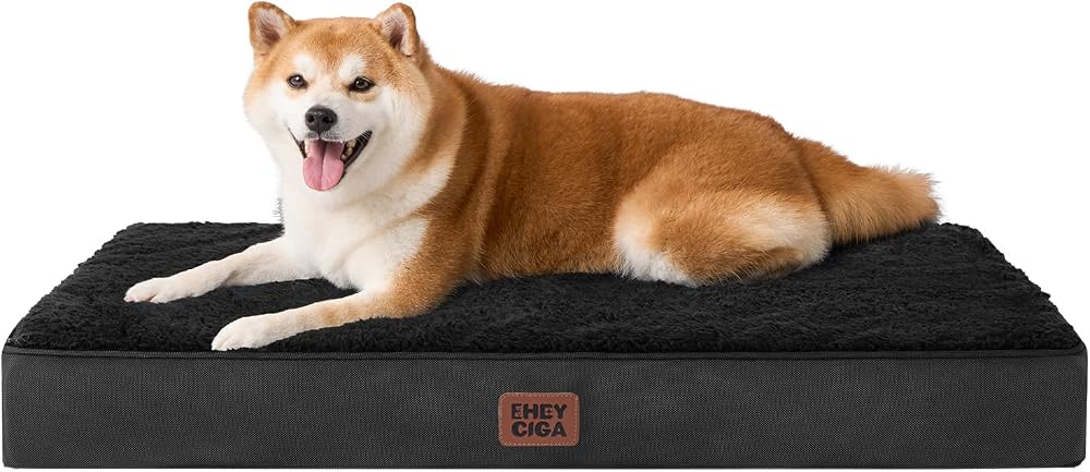 EHEYCIGA Orthopedic Dog Bed Large 89x58x9 cm with Removable Cover Black