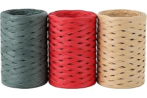 GZXUNFA 984 Ft Raffia Paper Ribbon for Gift Wrapping Ribbon, Twisted Paper Ribbons Packing Paper Twine for Christmas (Kraft+Red+Dark Green)