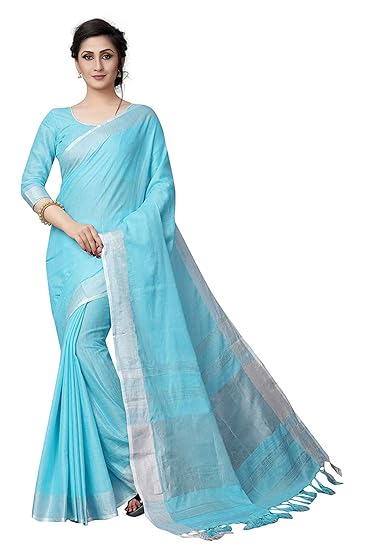 Women's Banarasi Linen & Cotton Saree With Blouse Piece