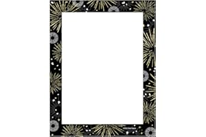 CANOPY STREET Happy New Year Holiday Letterhead / 50 Festive Congratulations Border Sheets / 8.5" x 11" Faux Gold Fireworks New Years Eve Celebration Event Paper/Decorative Graduation Party Stationery