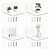 Aiokuo 4 Pack Small Floating Shelves for Wall, 4'' Clear Acrylic Wall Shelf Display Ledges for Bedroom, Bathroom, Living Room & Office, Mini Storage Shelves Screw Installation
