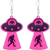 ONLYJUMP UFO Aliens Earrings for Women Acrylic Lightweight Statemment Dangle Drop Earrings Colorful UFO Alien Spaceman Statement Drop Dangle Earrings Jewelry Gifts