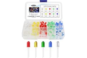 GENERIC YIWANSON 200 Pcs LED Diodes 3mm 5mm Clear Light Emitting Bulbs - Red, Green, Blue, Yellow, White for Science Experiment, Circuit, Christmas Lights