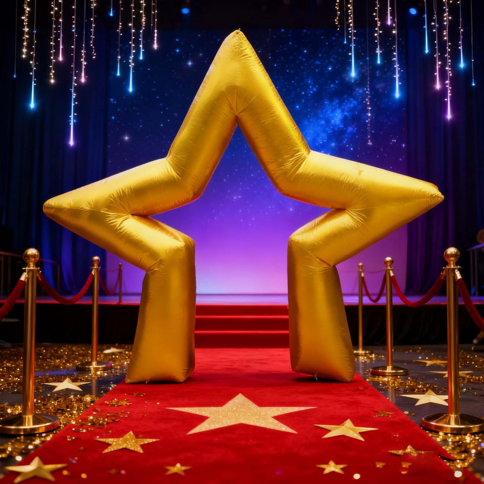 Photo 1 of 10Ft Christmas Inflatable Star Arch, Movie Night Activity Decorations Golden Star Opening Yards Decors,Apply to Xmas Carnival Birthday Parties Holiday Family Gathering Thanksgiving Day New Year