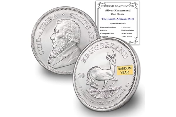 2017 Present (Random Year) 1 oz South African Silver Krugerrand Coin Brilliant Uncirculated with a Certificate of Authenticity 1oz Seller Mint State