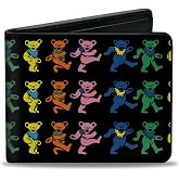 Buckle-Down Grateful Dead Wallet, Bifold, Dancing Bears Black Multi Color, Vegan Leather