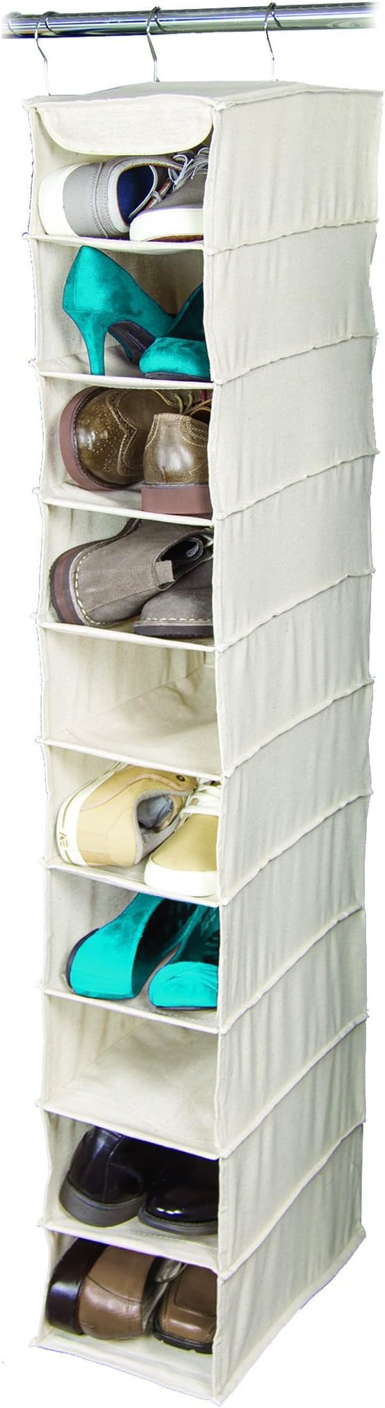 walmart hanging shoe organizer on Amazon Com Richards Arrow Weave Large 10 Shelf Hanging Shoe Organizer Beige 1 Natural Beige Home Kitchen