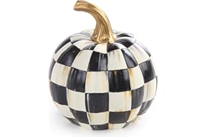 MACKENZIE-CHILDS Mini Decorative Pumpkin for Fall Decor, Autumn Decorations for Home, Courtly Check Black-and-White