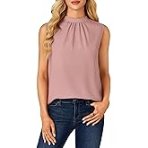 Rooscier Women's Mock Neck Sleeveless Pleated Front Elegant Blouse Tank Top