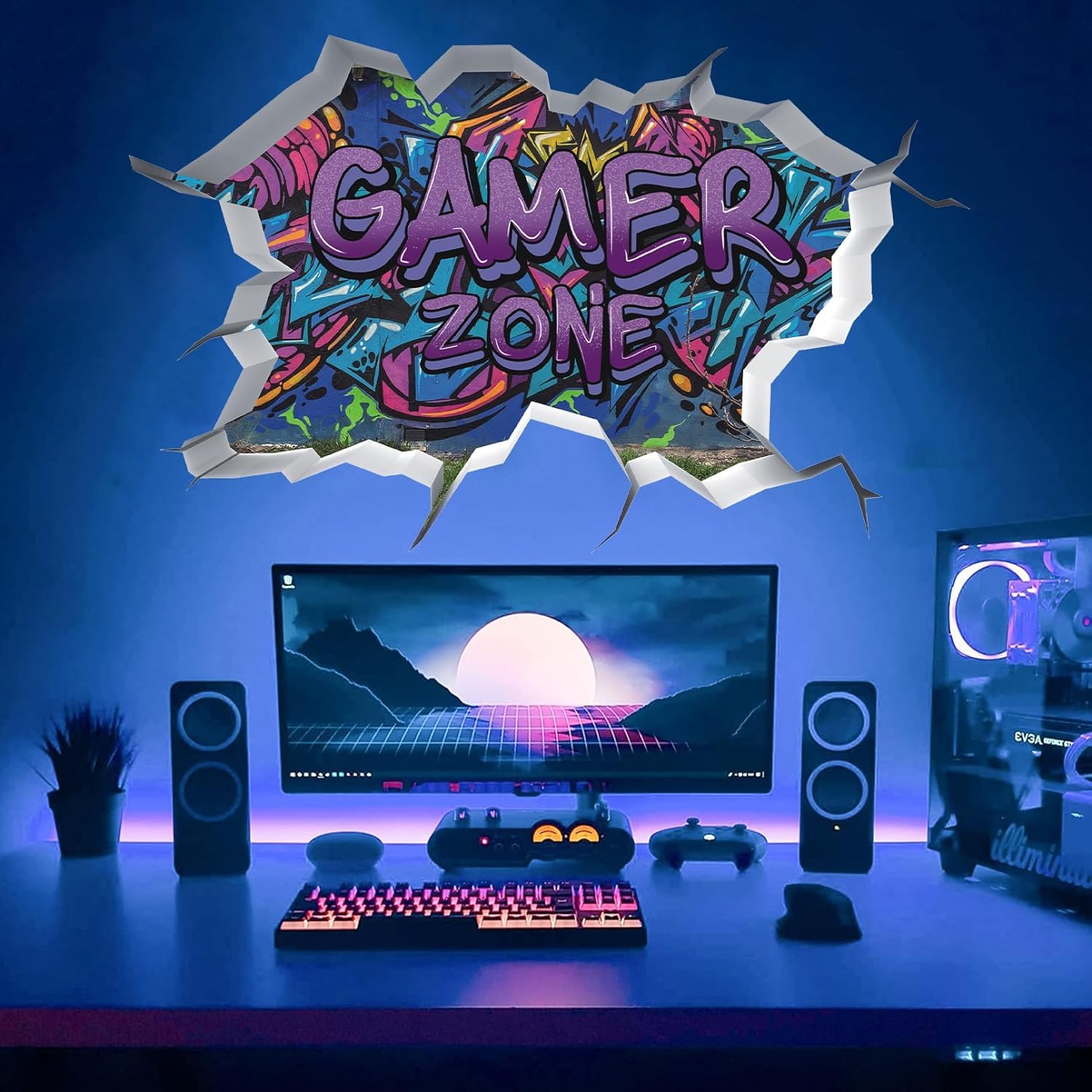 TOARTi Gamer Zone 3D Wall Stickers for Gamer Bedroom Accessories,Gaming Vinyl Wall Decal,Video Game Removable Wall Art Playroom Decor for Teens (Violet) — image 1