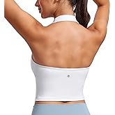 CRZ YOGA Butterluxe Halter Crop Tank Tops for Women - Open Back Padded Longline Sports Bras Workout Gym