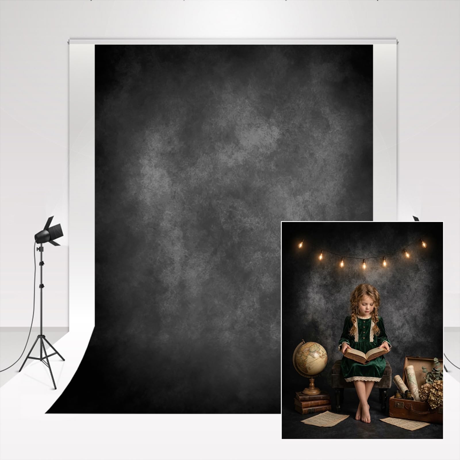 Kate Backdrops for Photography 2x3m/6.5x10ft Gradient Black Gray Studio Photo Backdrop Hazy Fog Art Photography Background Magazine Advertisement Shooting Photo Booth Youtube Video Backdround