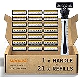 3-Blade Razor,Plastic Anti-slip Men Manual Refill Cartridges razors, Reusable Face Cleansing Care Tool, Shave Supplies for Men and Women - 21 Cartridges refill - Black