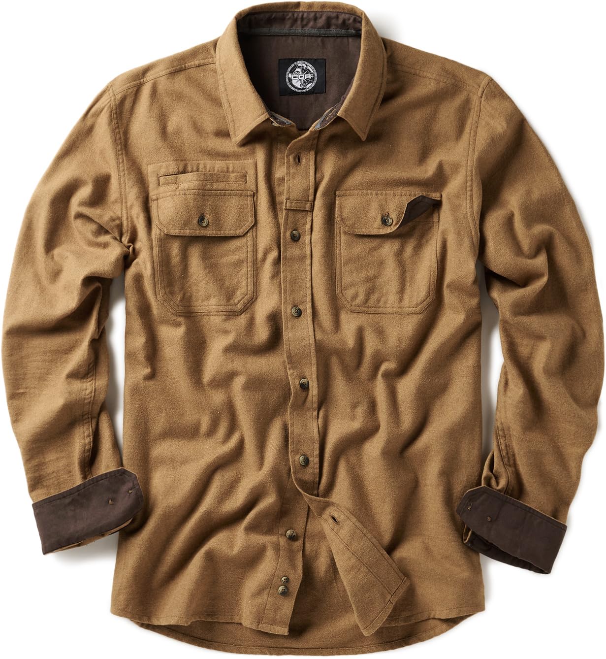 CQR Men's 100% All Cotton Button Down Flannel Shirts, Long Sleeve Brushed Warm Soft Casual Outdoor Plaid Shirt, Suede Wheat Brown, X-Small Image