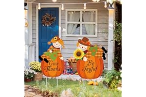 POILKMNI Fall Scarecrow Yard Stake Pumpkin Porch Sign with Stakes Thanksgiving Pilgrim Yard Decorations Harvest Scarecrow for Autumn Outdoor Lawn Supplies