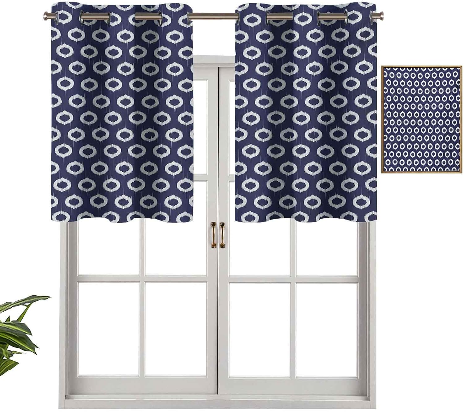 Hiiiman Cortinas cortas, con bloqueo de luz, diseño geométrico de