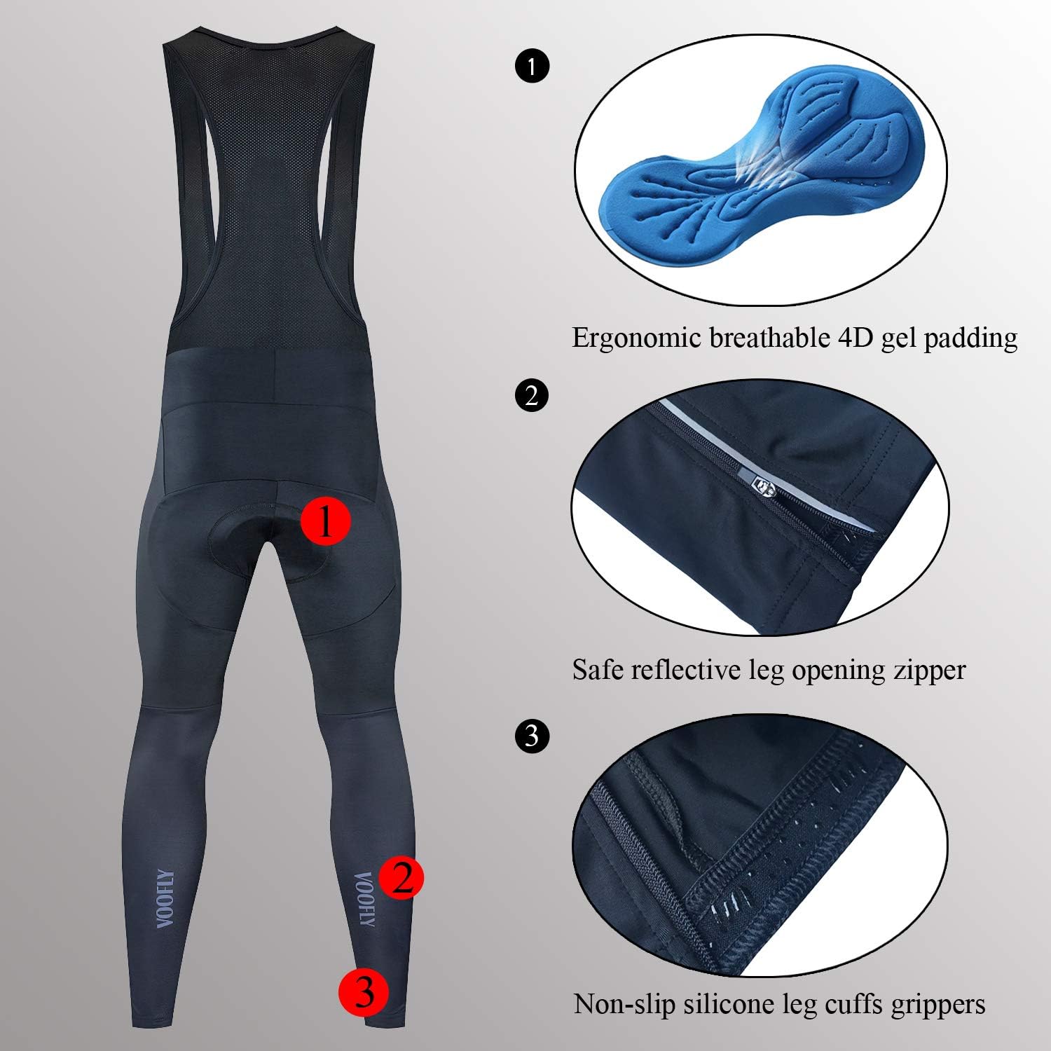 voofly Cycling Bib Pants for Men Gel Padded Compression Bike Riding Leggings Stretch Bicycle Tights: Clothing