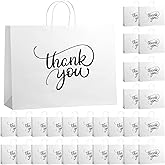 Sayglossy 50 Pcs Large Thank You Gift Bags 16.5 x 5 x 12 Inch White Thank You Kraft Paper Bags with Handles for Wedding Birthday Shopping Party Favor Employee Appreciation Gifts