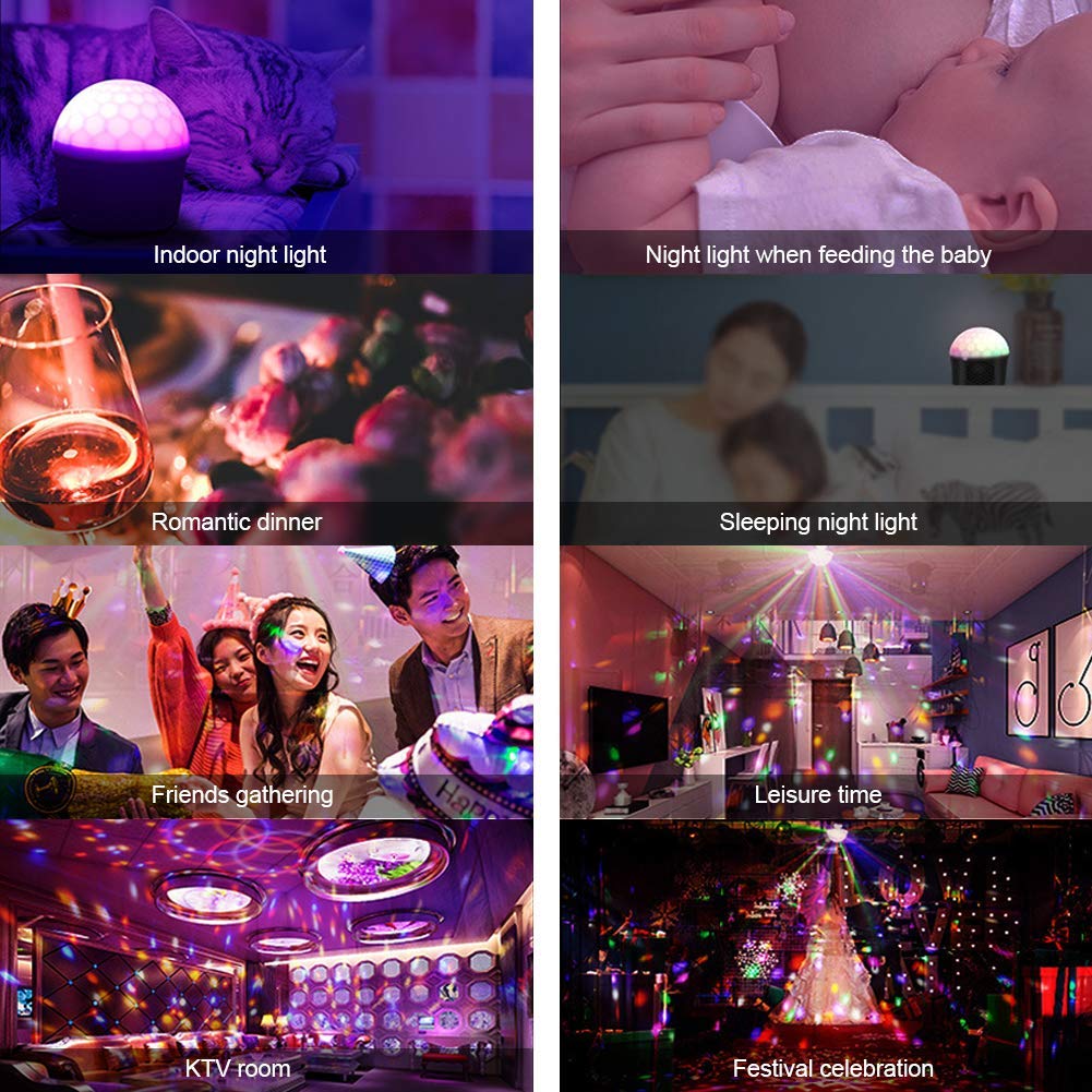 TemwJa Portable Disco Ball Light, Sound Activated Disco Lamp for Travelling Party Lights, 9 Colors Strobe Light Wireless Phone Connection for DJ Birthday Kids Music Light Bedroom LED Ball Light