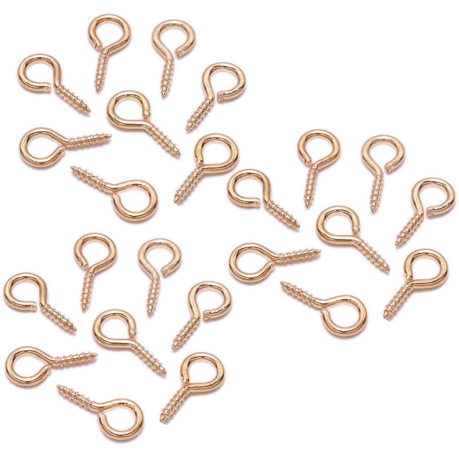 200 Pcs Small Eyelet Screws, 6 x 13mm Metal Eye Pins Hooks, Eye Bolts Screws, KC Gold