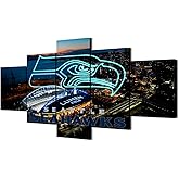 generic (60X100CM/5PCS) Framed Canvas Print Original Poster - Seattle Lumen Field With Seahawks Neon Sign - American football Wall Art for Home and Office Decor