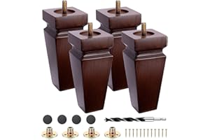 TEXPHW Square Wood Furniture Legs Set of 4 - Wooden Replacement Feet for Couch, Bed, Bench, Dresser, Rubber Wood Parts for Table, Sofa, Wooden Legs Chairs Complete with Installation Hardware (Brown, 6 inch)