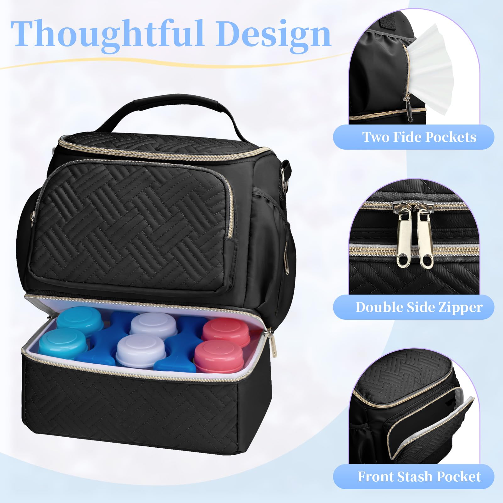 Wearable Breast Pump Bag with Cooler Compartment Compatible with Willow/Elvie/Medela/Momcozy M5/S12 Pro, Breast Milk Cooler Travel Bag with Ice Pack, Pumping Bags for Work, Black