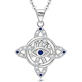 Celtic Knot Necklace for Women S925 Sterling Silver Blue CZ Evil Eye Pendant Necklace Celtic Viking Witches Trinity Knot Nudo de Bruja Triangle Irish Protection Jewelry Gift for Daughter Mother