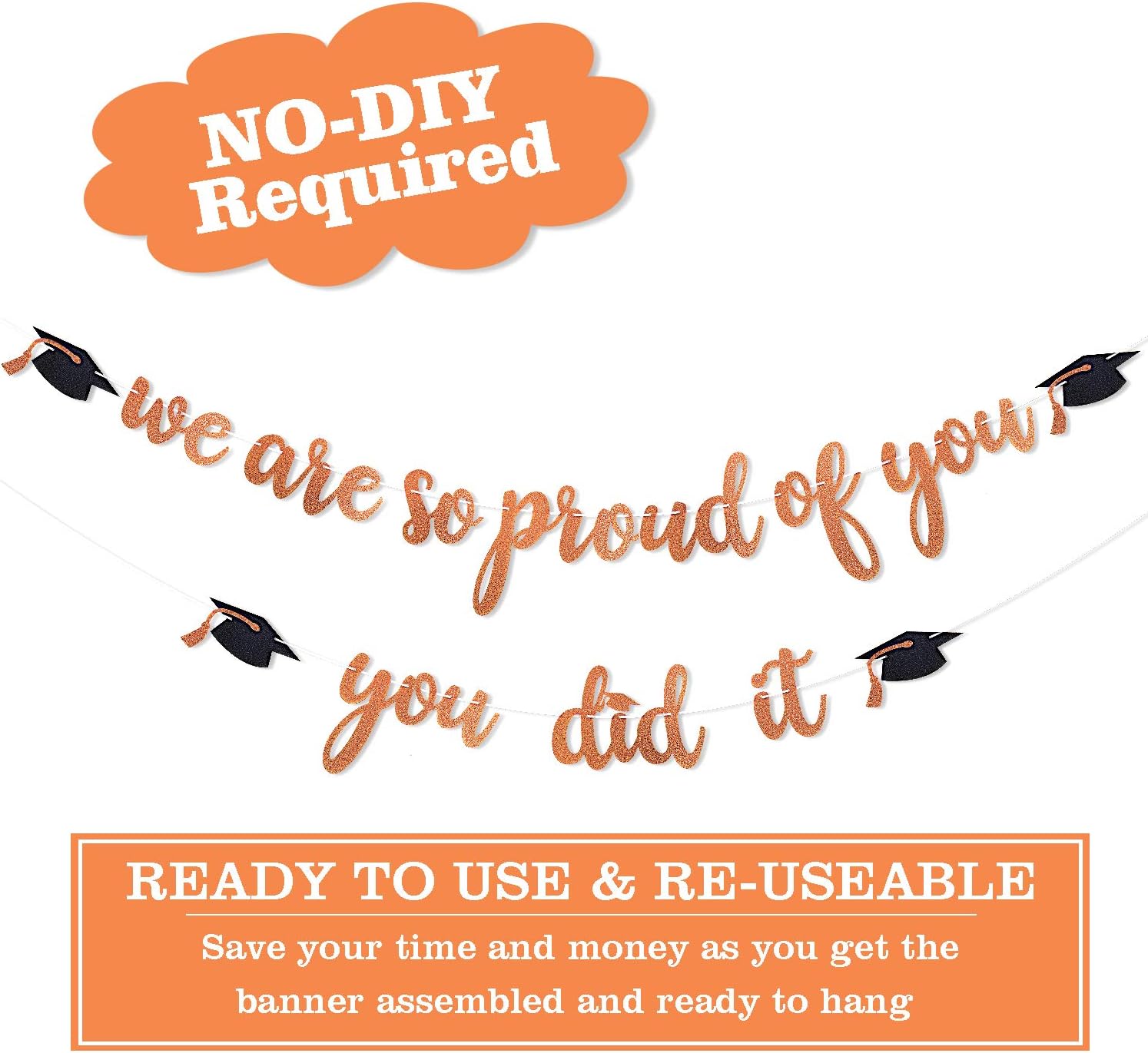 Banners Graduation Banner Rose Gold We Are So Proud Of You You Did It Kit For Graduation Party Grad Decorations Supplies Pre Strung Ready To Hang Yaaaaasss Office Products