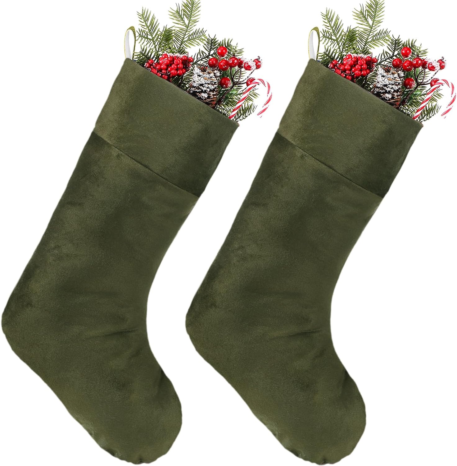 Stockings & Holders - Juinipe Christmas Velvet Stocking 10 x 19 Inch Christmas Hanging Stockings Xmas Sock Spooky for Fireplace Christmas Tree Ornament Holiday Season Party Decorations (Green, 2)