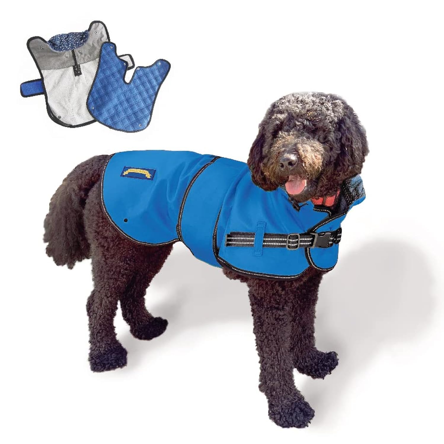 TAIL BLAZERS™ All Seasons Quality Waterproof Dog Coat with Harness Hole. Detachable Quilted Liner, Adjustable, Reflective Dog Raincoat. 2 in 1 Dogs Jacket. Dogs Coats Waterproof. L Blue