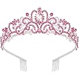 Didder Silver Tiaras and Crowns for Women, Pink Crystal Tiara Crowns For Women Girls Elegant Crown with Combs Princess Crown Tiara Birthday Crowns for Women Bridal Wedding Prom Birthday Party