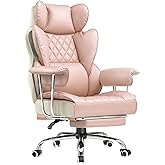 COMHOMA Big and Tall Office Chair, High Back Leather Gaming Chair with Footrest, Executive Ergonomic Office Chairs with Pocket Spring Lumbar Support and with Outward Fixed Soft Armrests