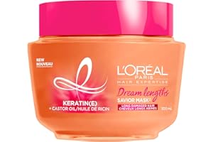 L’Oréal Paris Dream Lengths Savior Mask, Hair Mask for Long Damaged Hair, Formulated with Castor Oil & Keratin to Regenerate 