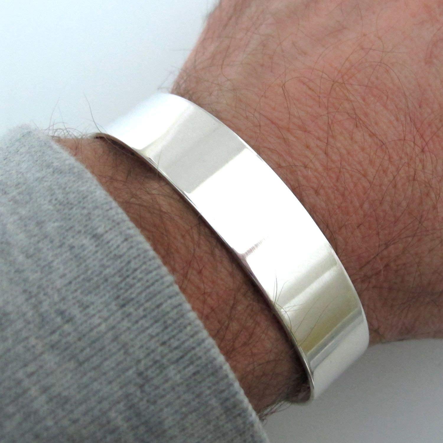 Wide Silver Cuff Bracelet For Men. Solid Sterling Silver