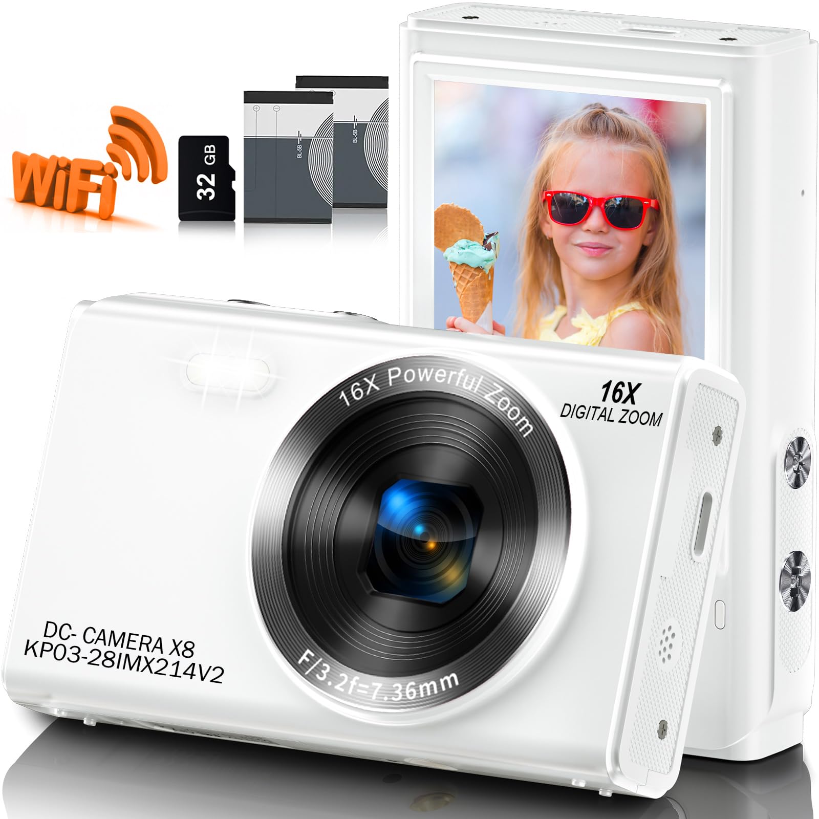 Digital Camera, Saneen 4K WiFi Kids Cameras for Photography, Compact Camera with 32GB Card, 16X Digital Zoom, 2.8