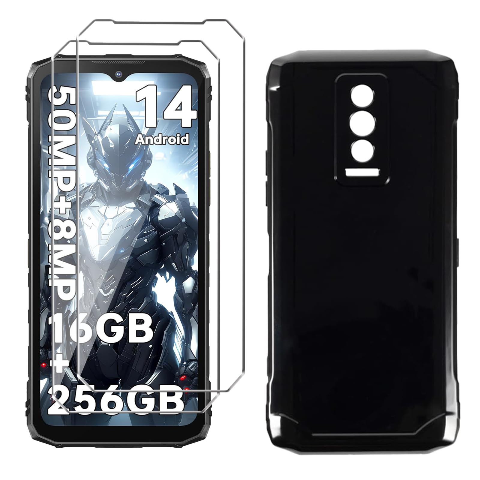 LYZXMY Case for Doogee Blade 10 Pro(6.56") Black mobile Phone Case + 2 Pack Tempered Glass Screen Protector, Soft Silicone TPU Protective Cover