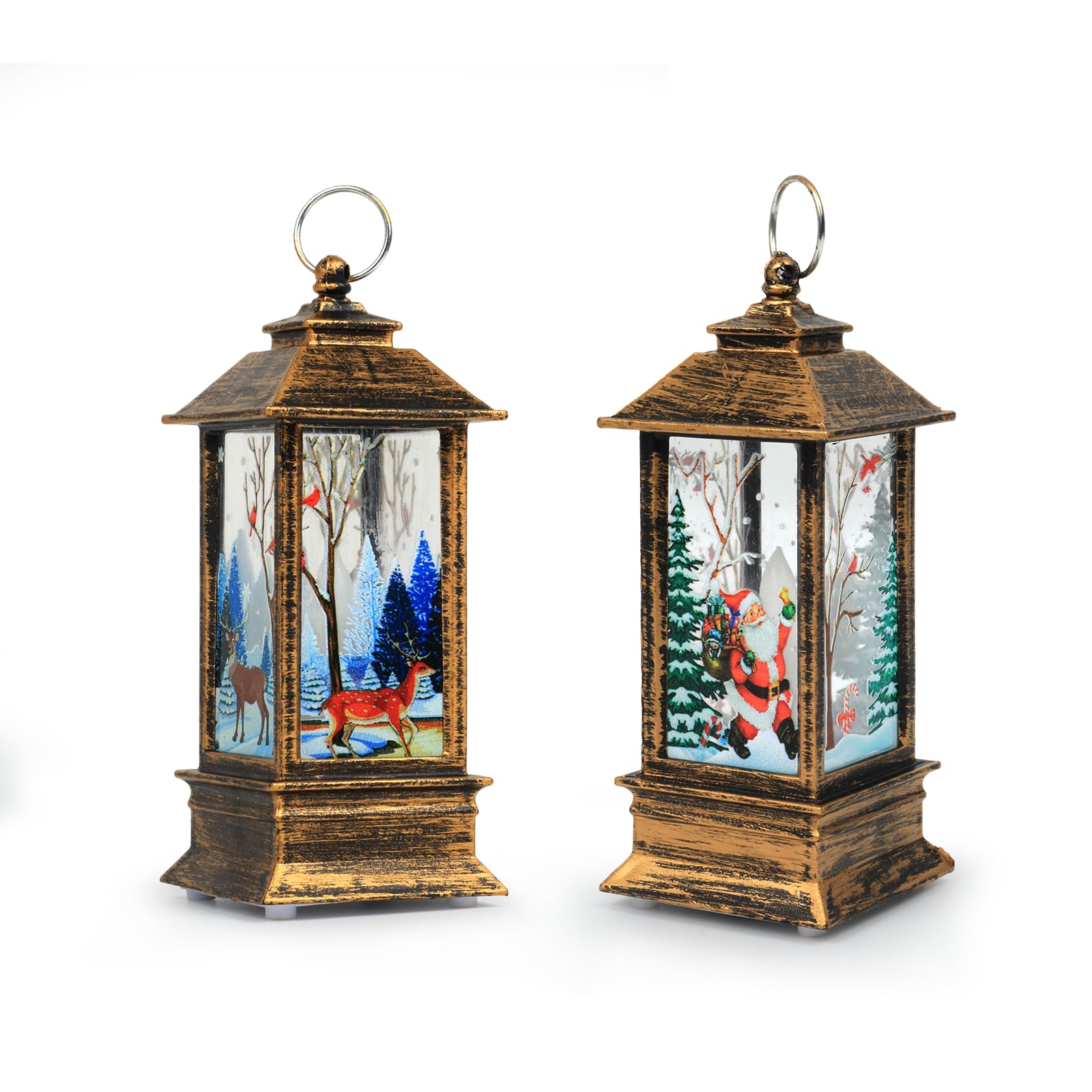 Christmas Lanterns Indoor Christmas Decorations Lights Christmas Lanterns Outdoor Santa Claus and Elk Xmas Lantern with LED Tea Light Lampion Flame Lamp Fireless Candles Lamp for Party Decor