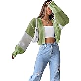 SISKIN Fall Cropped Cardigan Sweaters for Women Lightweight,Color Block Oversized Cardigan Sweater