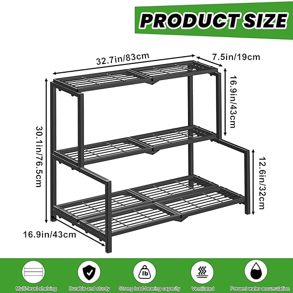 VEYFOLZIN.ST 3 TIER STAIR STYLE METAL PLANT STAND FOR INDOOR OUTDOOR, HEAVY DUTY PLANT DISPLAY SHELF FOR MULTIPLE PLANTS, GARDEN RACK FLOWER POT HOLDER FOR LIVING ROOM PATIO BALCONY