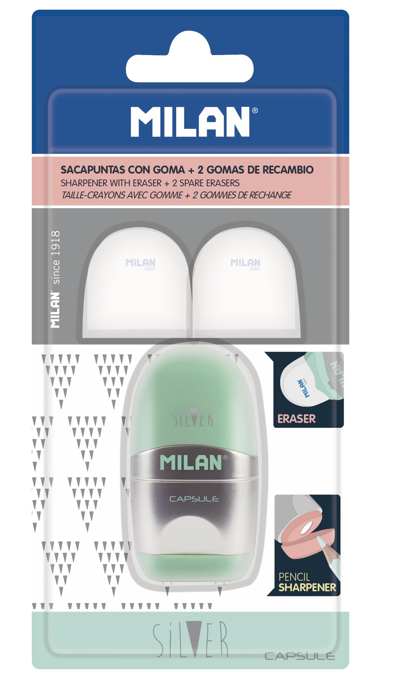 Milan Blister afilaborra Capsule Silver + 2 gomas de recambio