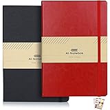 Hardcover Notebook College Ruled - 2 Pcs Classic A5 Faux Leather Writing Notebook for Business & Meeting Note Taking, Premium