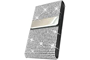 Bling Business Card Holder Case, PU Leather Business Card Case with Crystal Diamonds Bling Rhinestones, Metal Business Card C