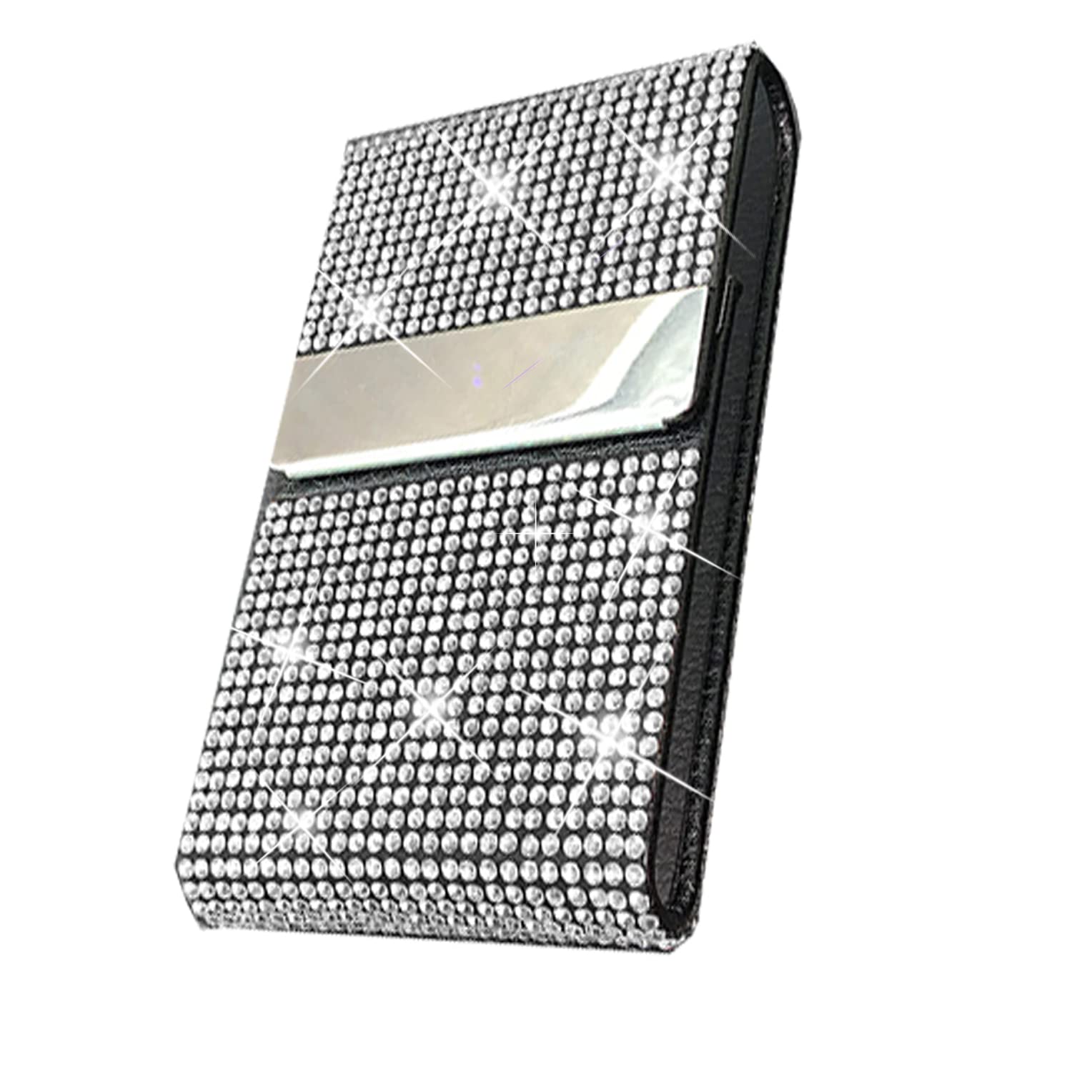 iHMeiju Bling Business Card Holder Case, Silver, Unisex-Adults, 20 Card Capacity, RFID Blocking, Slim, PU Leather & Stainless Steel & Crystal