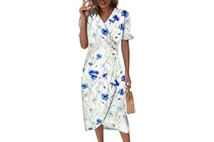Dresses for Women 2024 Printed Ruffle Hem Dresses Short Sleeve V Neck Dresses Midi Summer Dress Spring Elegant Dress